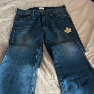 Mother The Weekender Frayed Flower Patch Flare Jeans Gold Rush